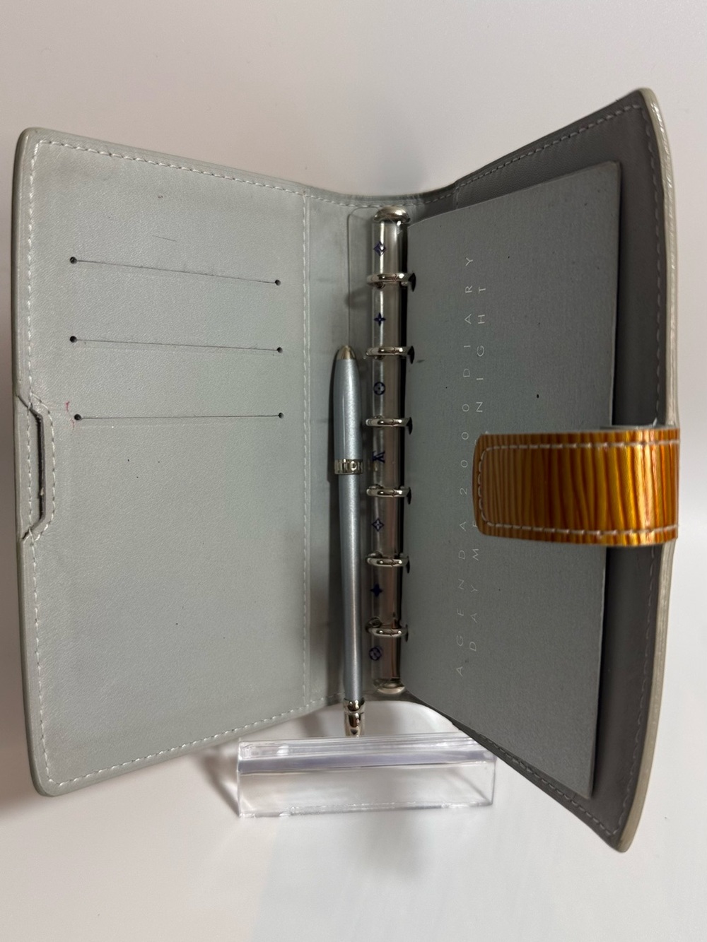 Louis Vuitton Epi Bronze Leather Ring Agenda with Strap and Silver Pen